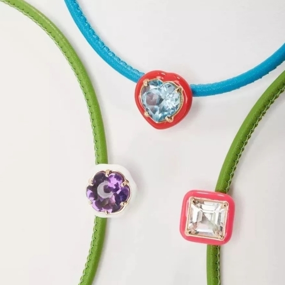 NEW Square Gem Geomatric Green Y2K Leather Necklace - Picture 12 of 12